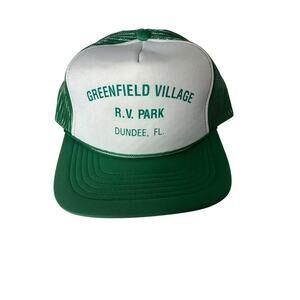 Vintage Greenfield Village RV Park Dundee, Florida Green Retro Trucker Hat Snap